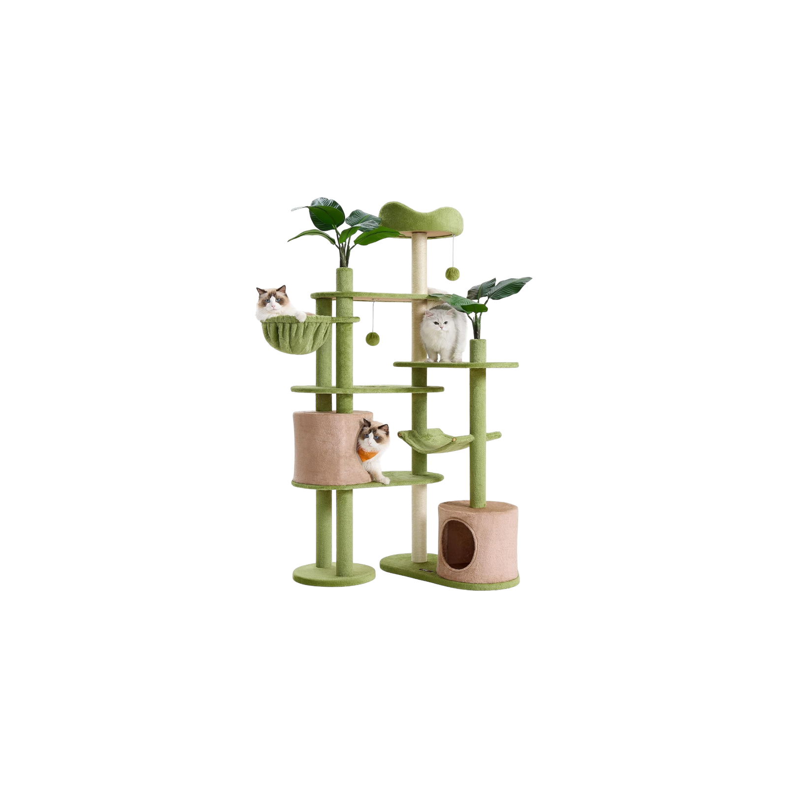 Feandreacattrees Tall Cat Tower 2 Pompoms with Bells UPCT330C01