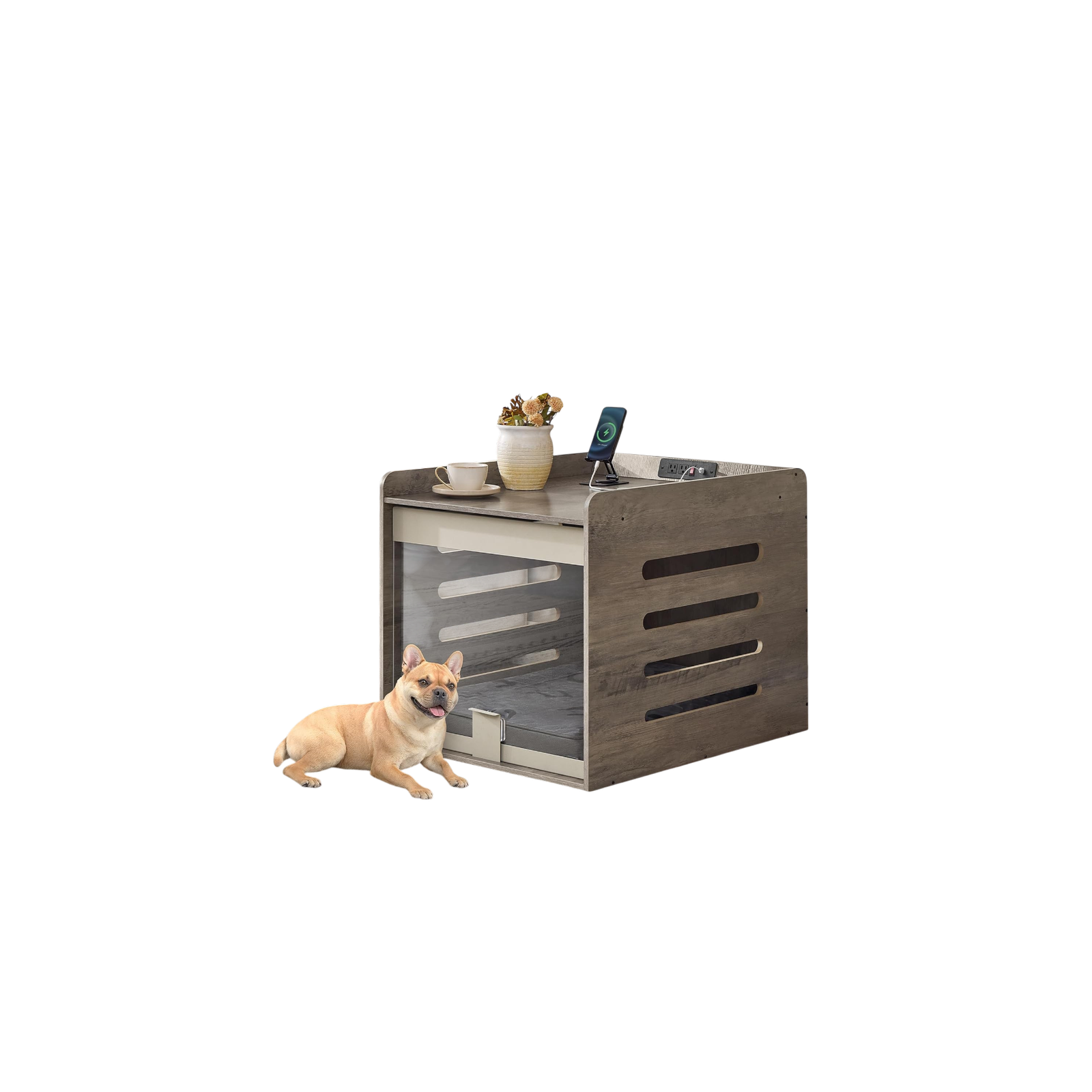 Feandreacattrees Modern Dog Crate Furniture with Charging Station